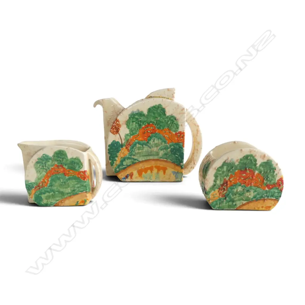 3 PCE CLARICE CLIFF BIZARRE 'PATINA COUNTRY' TEA SET Image 1++