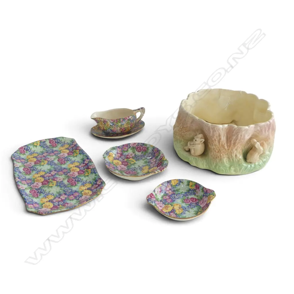SYLVAC GNOME & RABBIT BOWL + 5 ROYAL WINTON CHINTZ PATTERN TEA CHINA W.260mm Image 1++