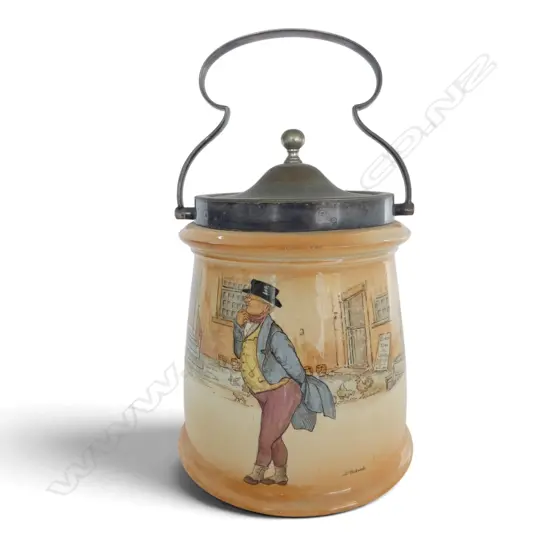 ROYAL DOULTON DICKEN'S WARE BISCUIT BARREL, H.160mm Dia.140mm