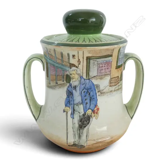 ROYAL DOULTON DICKEN'S WARE BISCUIT BARREL, H.190mm Dia.140mm 
