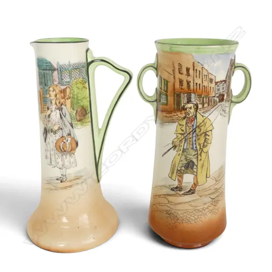 2 TALL ROYAL DOULTON DICKEN'S WARE VASES, Blue Sky variation (1904-06), H.220mm & another