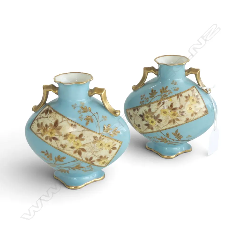 PR c.1870 LIMOGE HAND-PAINTED GILT FORAL VASES H.135mm Image 1++