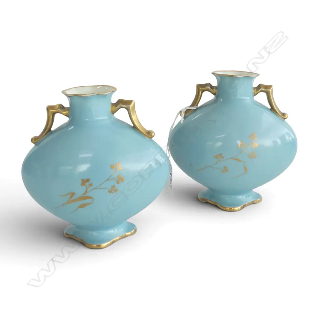 PR c.1870 LIMOGE HAND-PAINTED GILT FORAL VASES H.135mm Image 1++
