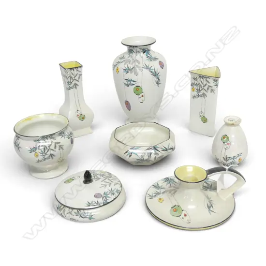 8PCS SHELLEY CHINA JAPANESE LANTEEN LUSTER PAT VASES BOWLS ETC