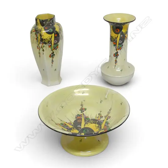 2 SHELLEY CHINA VASES H240 & COMPORT SUNBURST LUSTER PAT