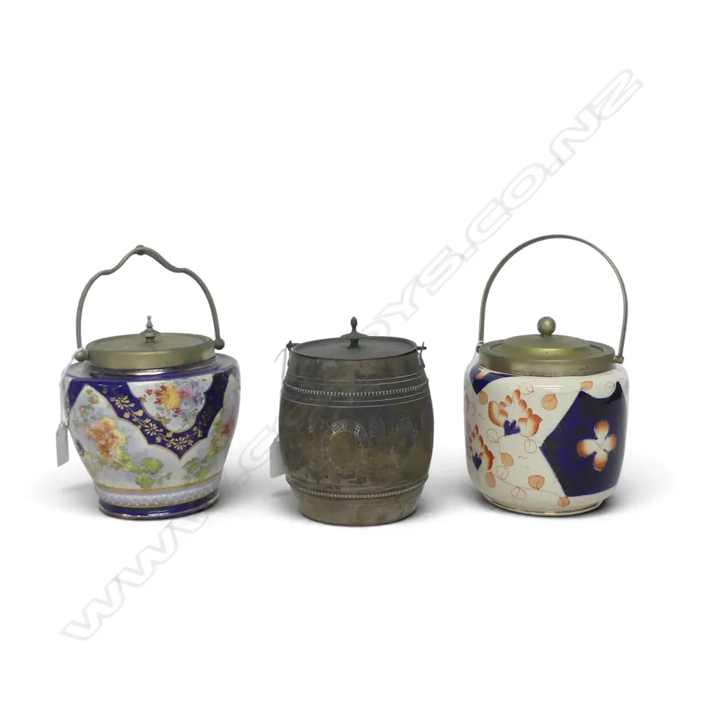 3 OLD ENGLISH BISCUIT BARRELS Dia.170mm Image 1++
