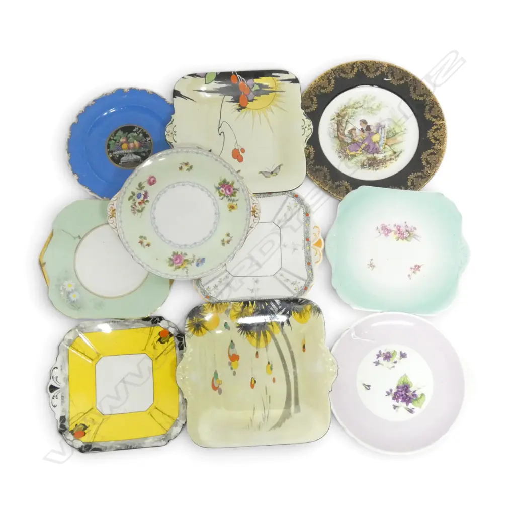 10 SHELLEY CHINA CAKE PLATES MIXED PATS Image 1++
