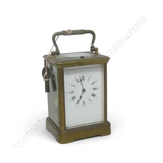CARRIAGE CLOCK crack to dial, w. key 140mm