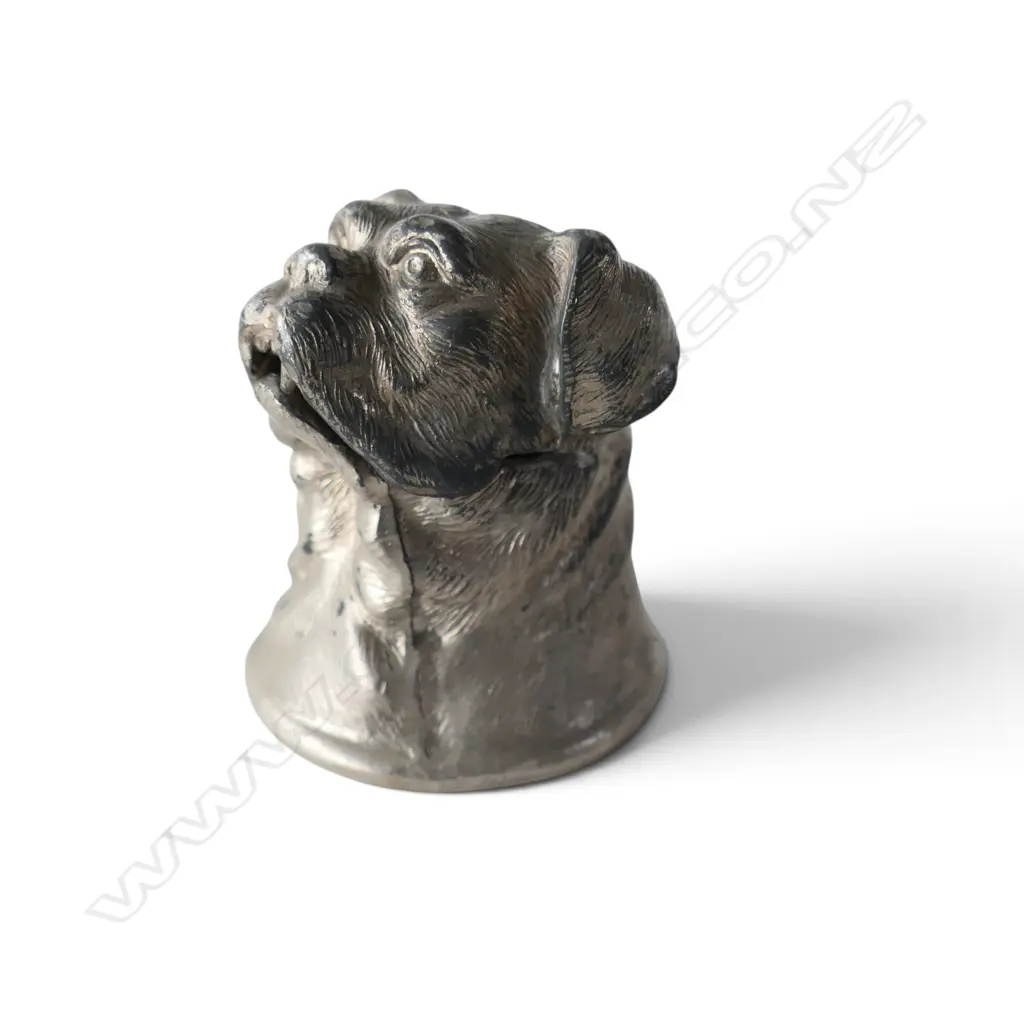 ANTIQUE FIGURAL BULLDOG INKWELL in silverplate with glass liner, W.65mm H.70mm Image 1++