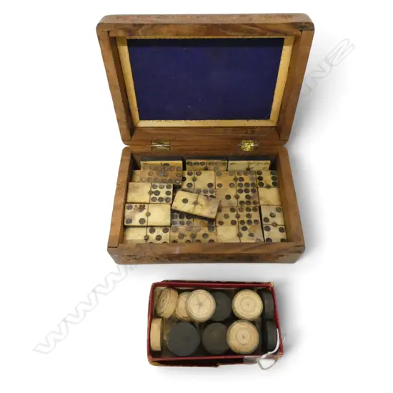 BOXED PART SET OF BONE DOMINOS + 20 WOODEN TOKENS W.180mm