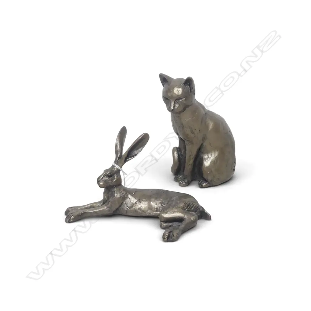 BRONZED RESIN CAT H.140mm & BUNNY RABBIT Image 1++
