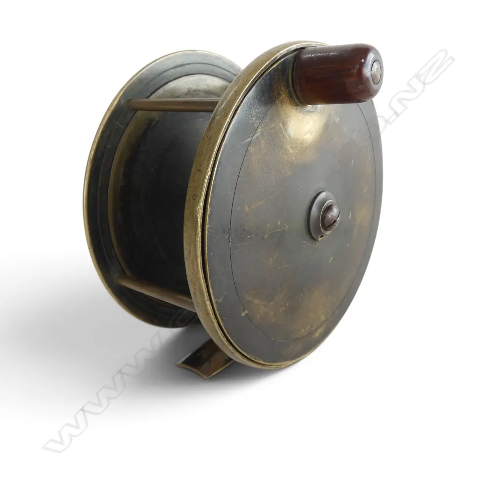 ANTIQUE BRASS SALMON FISHING REEL BY C FARLOW LONDON DIA120MM Image 1++