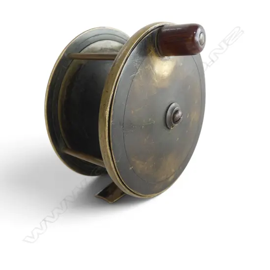 ANTIQUE BRASS SALMON FISHING REEL BY C FARLOW LONDON DIA120MM