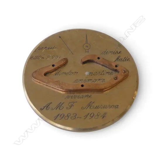 VINTAGE FRENCH BRASS COMMEMORATIVE MURUROA ATOLL COMPASS 1983-1984 Dia.100mm