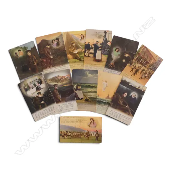 12 WWI ANTIQUE SOLIDER POSTCARDS IN 4 STORIES