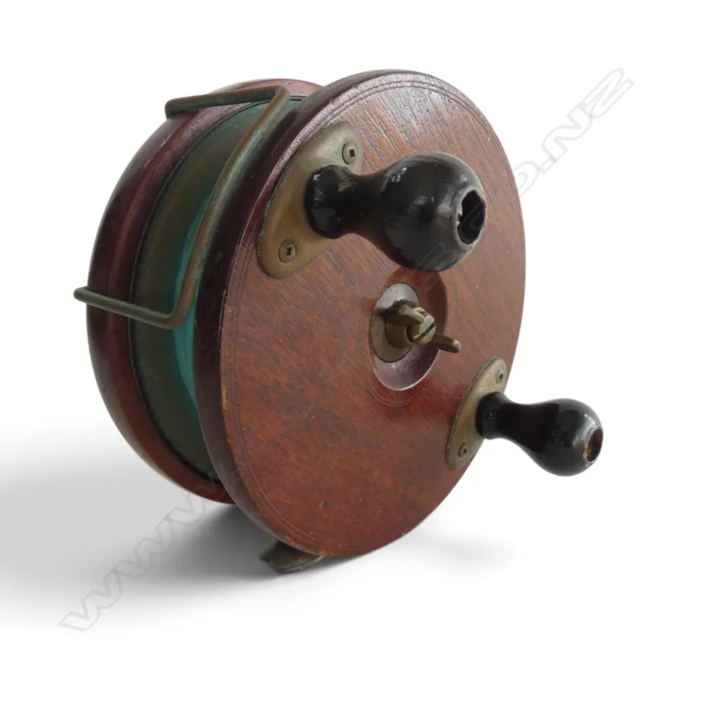 LARGE BRASS & WOOD VINTAGE SALMON REEL DIA160MM Image 1++