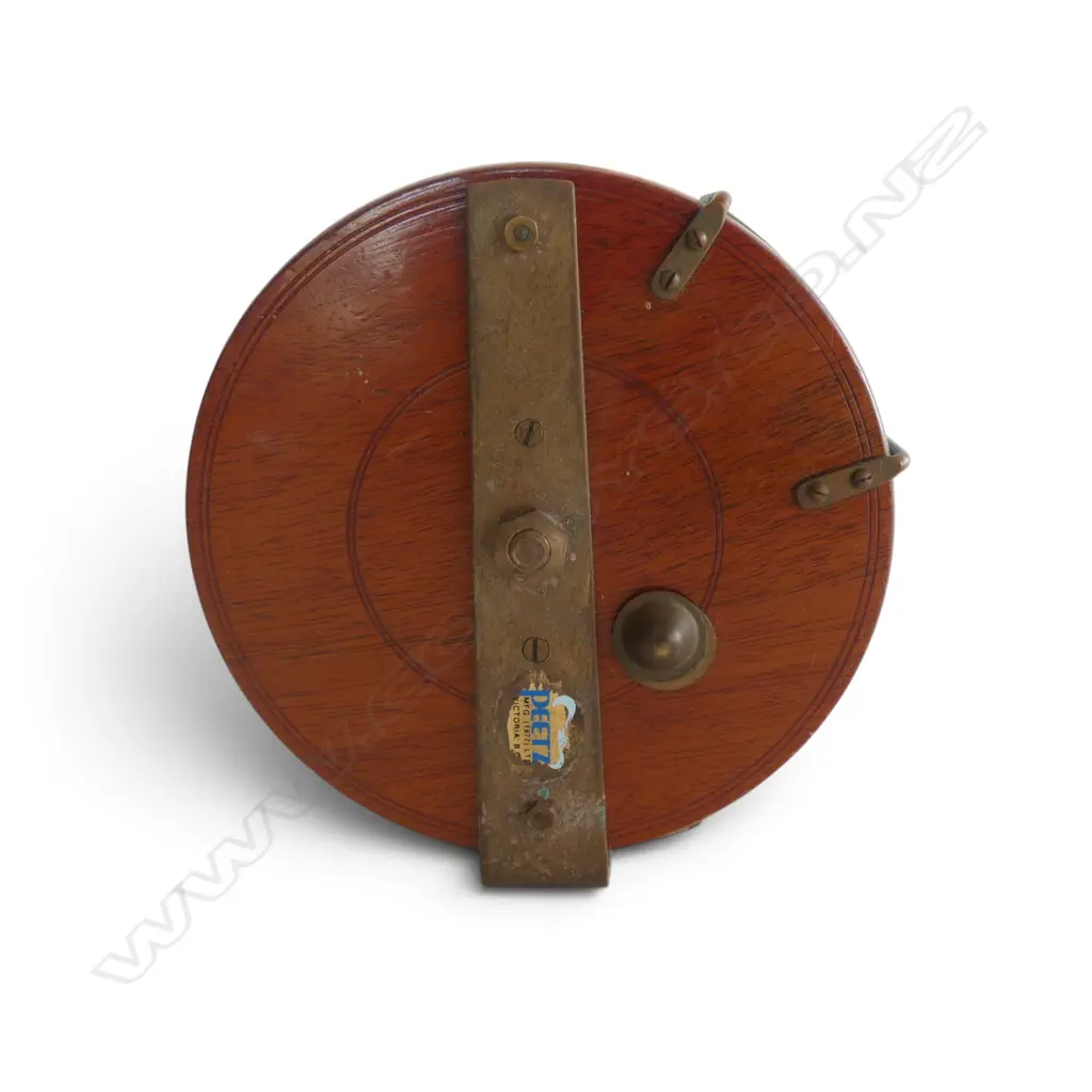 LARGE BRASS & WOOD VINTAGE SALMON REEL DIA160MM Image 1++