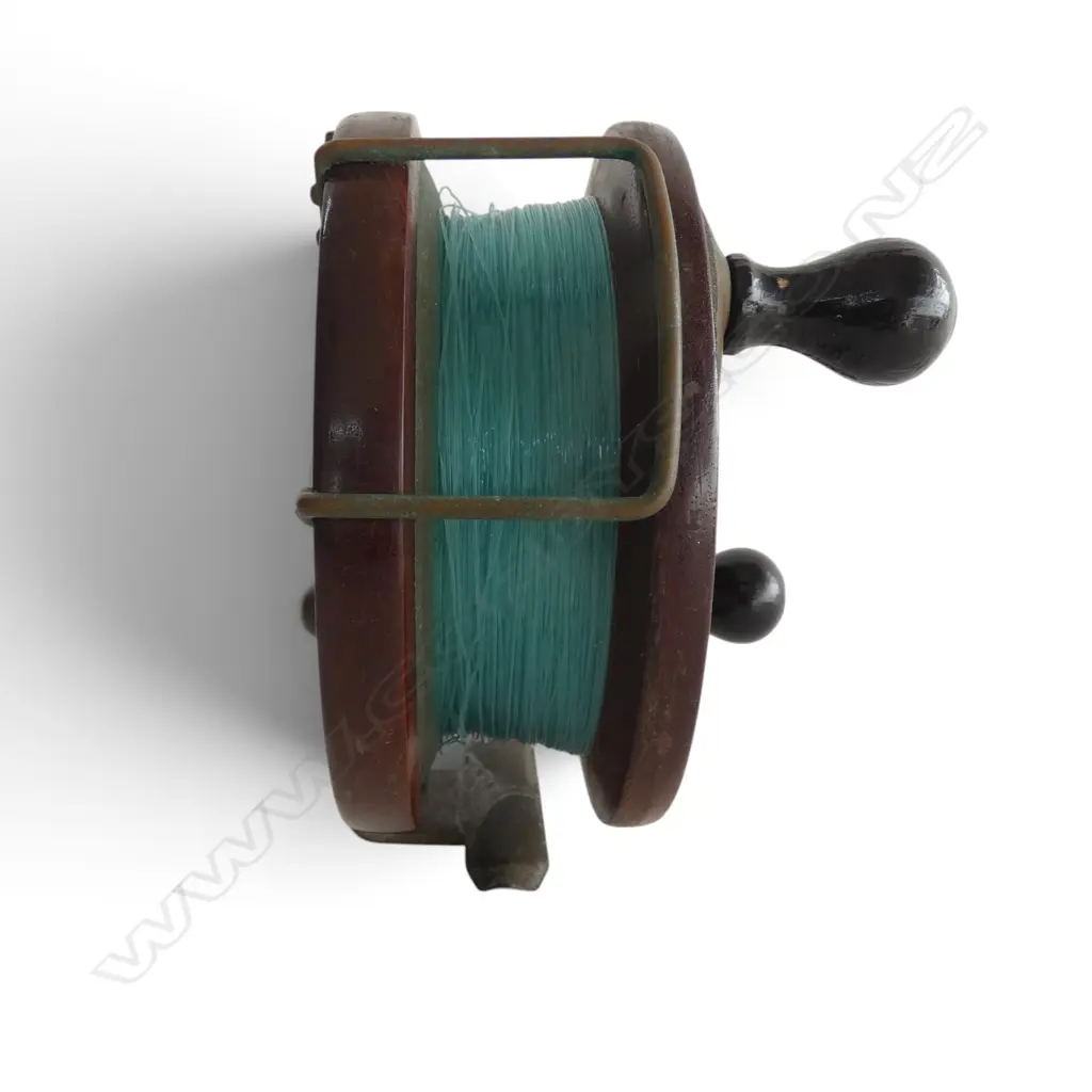 LARGE BRASS & WOOD VINTAGE SALMON REEL DIA160MM Image 1++
