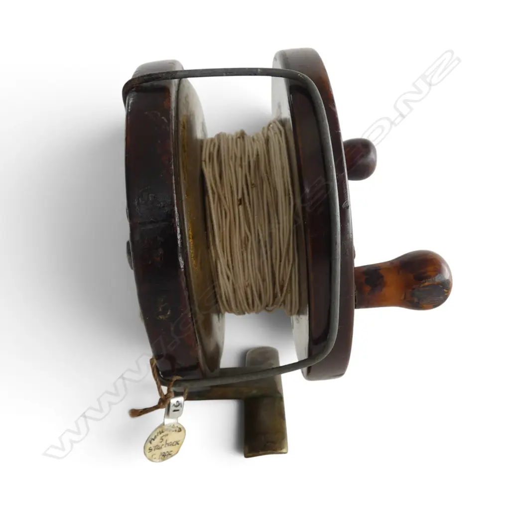 ANTIQUE BRASS & WOOD SALMON STAR REEL Image 1++