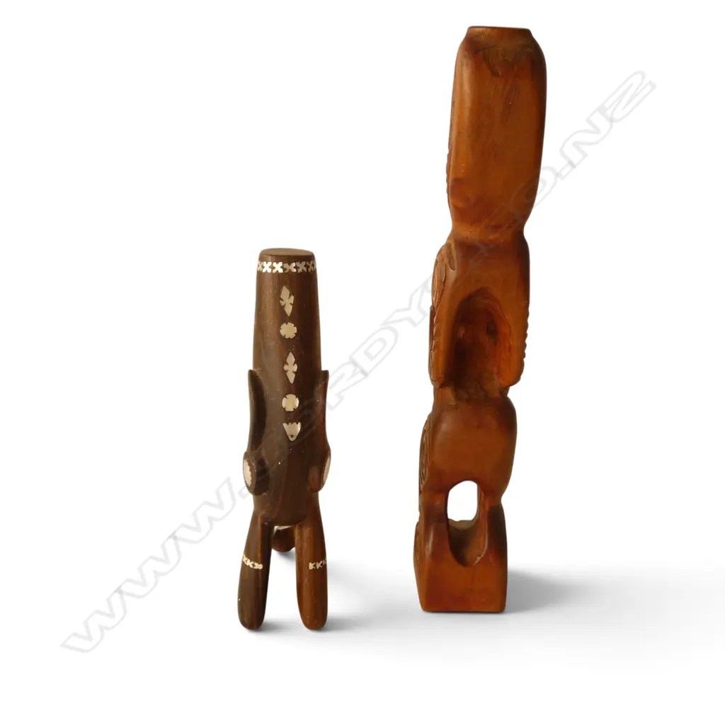 2 WOODEN CARVINGS; MAORI H.265mm, SOLOMON ISLANDS H.170mm Image 1++