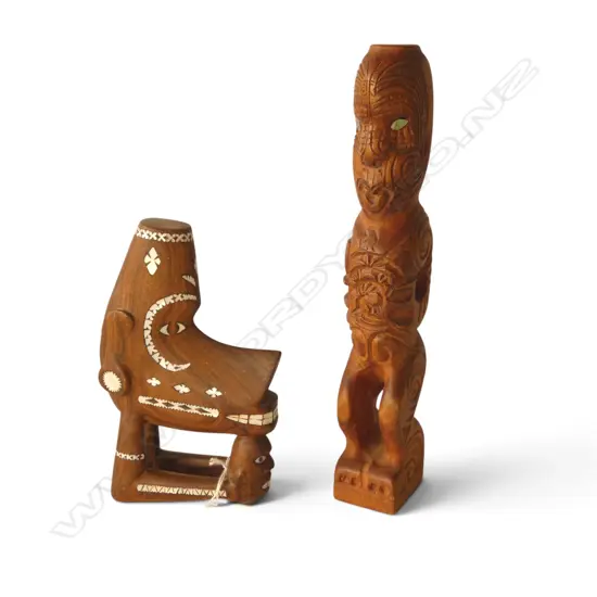 2 WOODEN CARVINGS; MAORI H.265mm, SOLOMON ISLANDS H.170mm