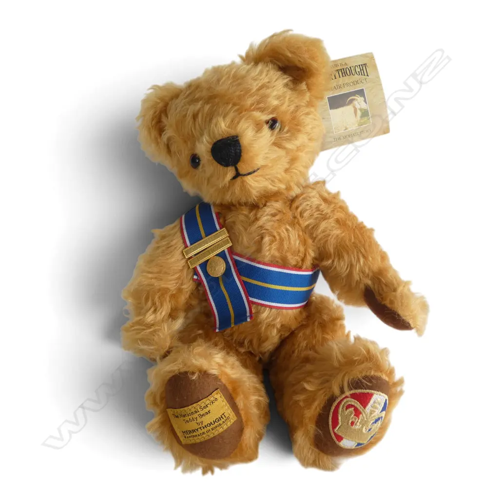 MERRYTHOUGHT MOHAIR TEDDY BEAR 'NATIONAL SERVICE FOR CROWN & COUNTRY' AS NEW, L.330mm Image 1++