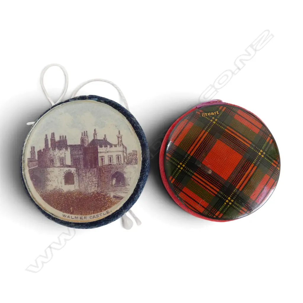 2 VICTORIAN PIN HOLDERS; STUART TARTANWARE & WALMER CASTLE, Dia.40mm Image 1++