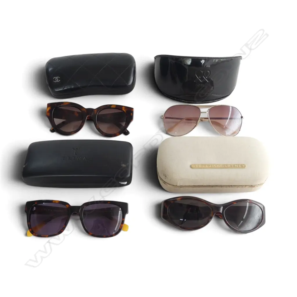  4 PAIRS SUNGLASSES; TRIWA, OROTON, SEAFOLLY, & FIORELLI with wear (2 cases not matching) Image 1++