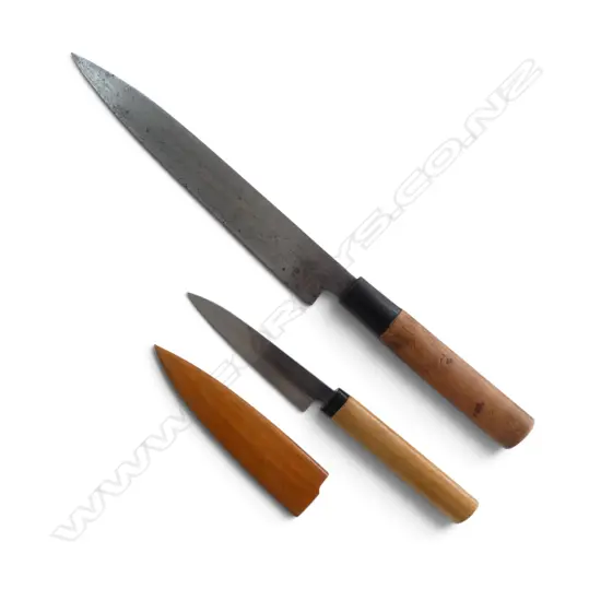 1950's JAPANESE CARBON STEEL CHEF'S KNIFE by Seki - Gifu (est.13thC) & SML CASED PARING KNIFE