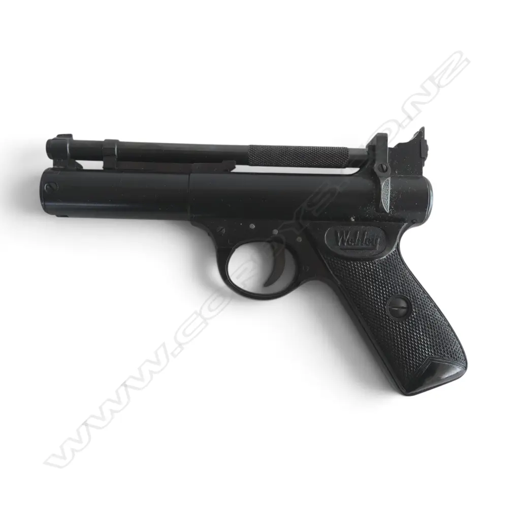 VINTAGE WEBLEY AIR PISTOL. Boxed. .177 cal. Batch # 66. w 3 pins (rare) on trigger.  Image 1++