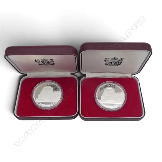 2 1978 N.Z. QEII CORONATION JUBILEE .925 SILVER PROOF $1 COIN 54gms