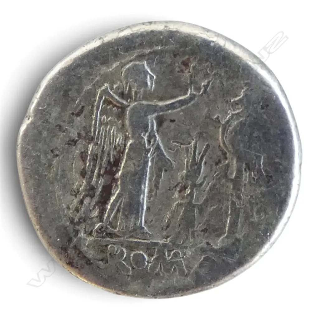 ROMAN REPUBLIC COIN FROM 211 B.C. SILVER VICTORIATUS OBVERSE HEAD OF JUPITER Image 1++