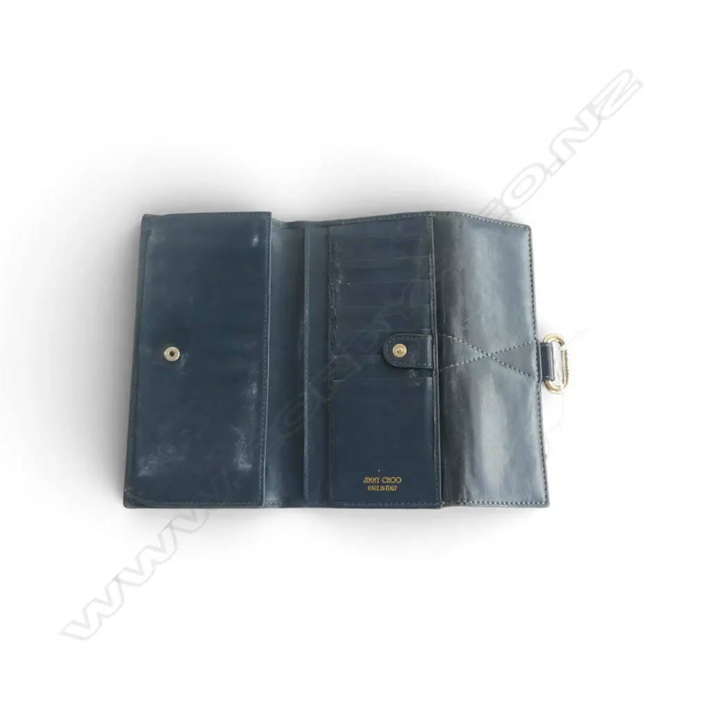 JIMMY CHOO BLUE LEATHER VINTAGE CLUTCH / WALLET. L.190mm Image 1++