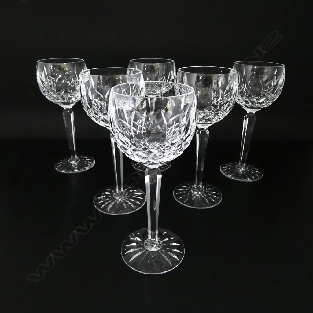 6 WATERFORD HOCK WINE GLASSES, LISMORE PATTERN H.190mm (1 w. RIM CHIP) Image 1++