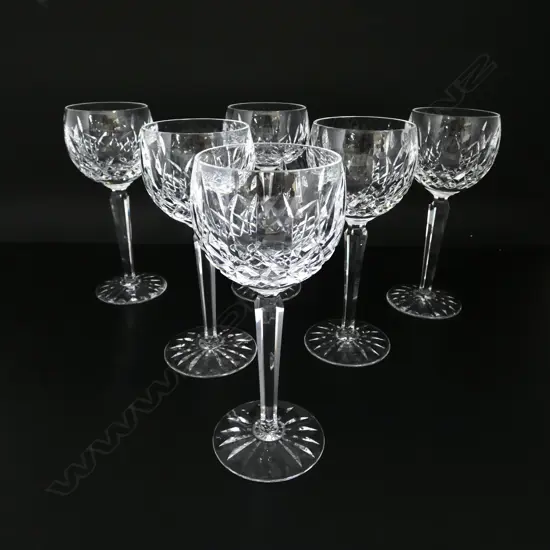 6 WATERFORD HOCK WINE GLASSES, LISMORE PATTERN H.190mm (1 w. RIM CHIP)