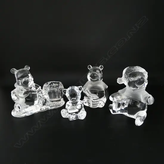 4 CRYSTAL BEARS; 3 LENOX GERMANY DISNEY POH BEAR (2 AF H.130mm) + WATERFORD H.75mm