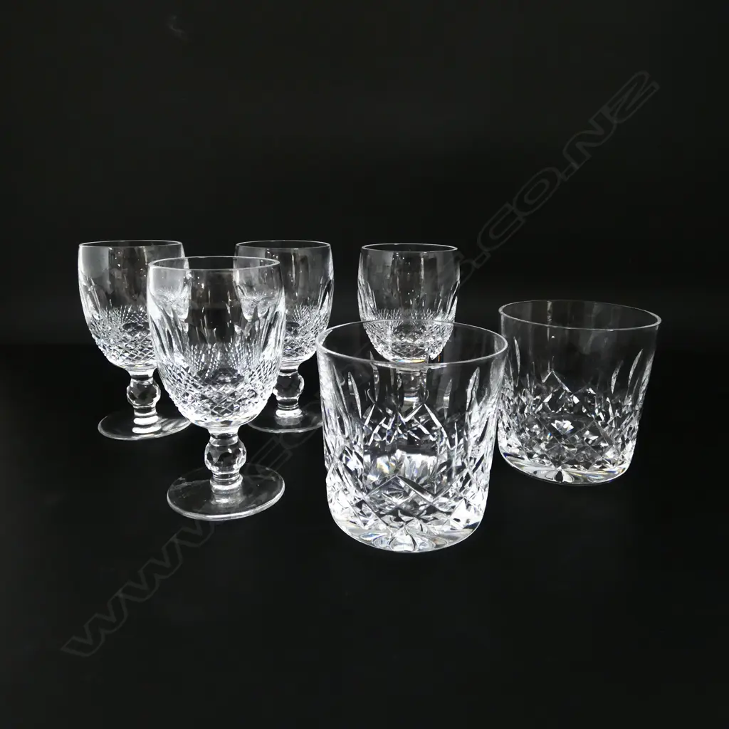 6 PCES WATERFORD CRYSTAL; PR LISMORE TUMBLERS H.85mm + 4 COLLEEN PATTERN GLASSES H.115mm Image 1++