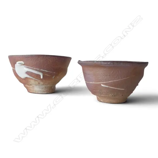 2 JAPANESE? STUDIO POTTERY BOWLS H.90mm, 160mm dia