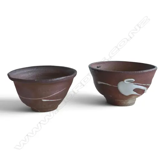 2 JAPANESE? STUDIO POTTERY BOWLS H.90mm, 160mm dia