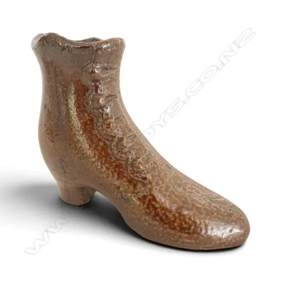 COLONIAL NZ POTTERY SALT GLAZED BOOT VASE, H.100mm.