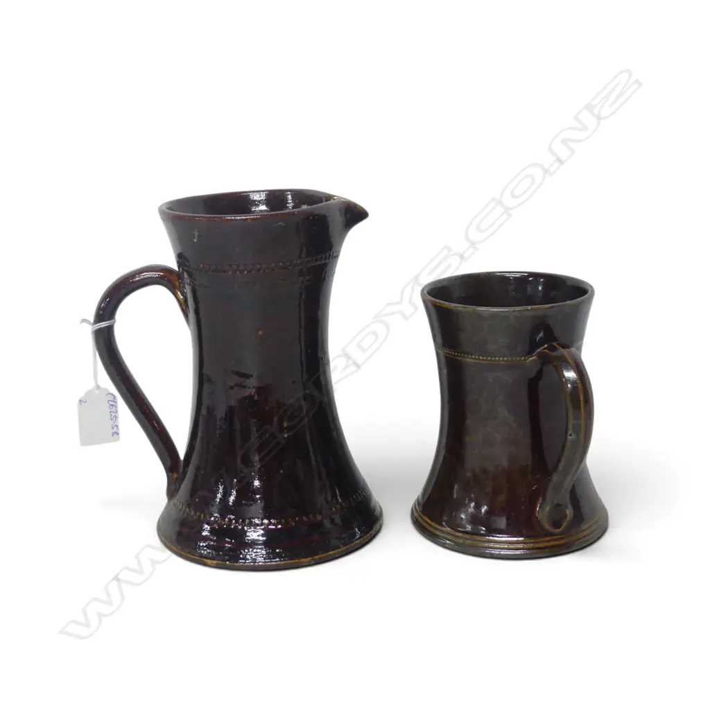 CHRISTCHURCH BRICK Co. STONEWARE JUG & TANKARD handle repaired H.195mm Image 1++