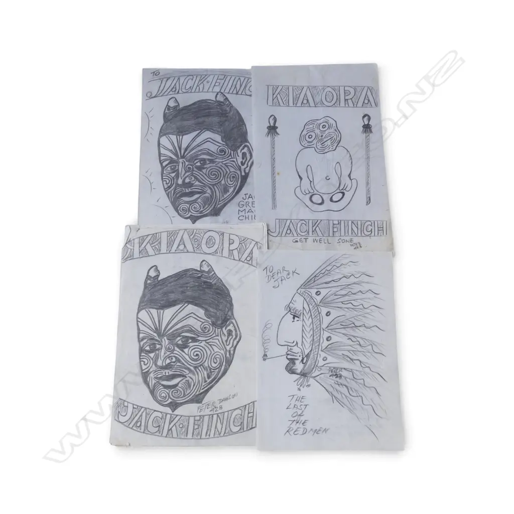 PETER JACK collection of 4 DRAWINGS: 'Jack Great Maori Chief' 295 x 210mm  + 'KIA ORA' ETC + letters & printed material  Image 1++