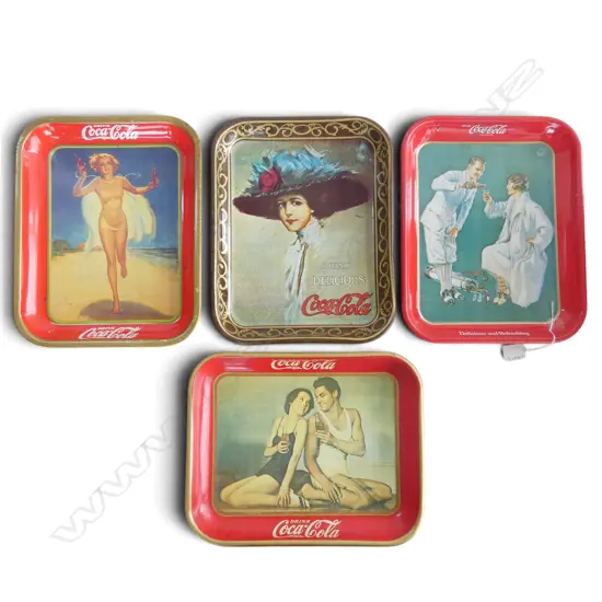 4 VINTAGE ENAMEL TEA CADDY TRAYS W.340mm