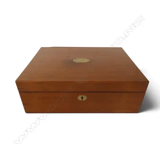 ANTIQUE WOODEN BOX brass inlay, fitted interior 330x255x110mm