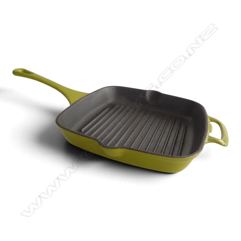 HEAVY GREEN ENAMEL CAST IRON GRILL PAN, W.290mm L.495mm Image 1++