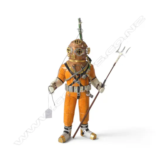 HAND MADE CARDBOARD DIVER BY STEFSKI NZ, SIGNED H.445mm
