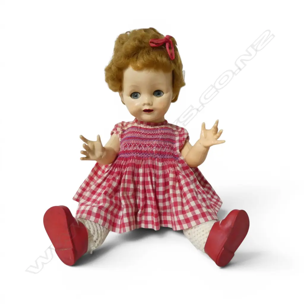 # 16 inch Pedigree Delite talking doll,  in original clothes, with red check dress and red shoes. Named to back and neck Image 1++