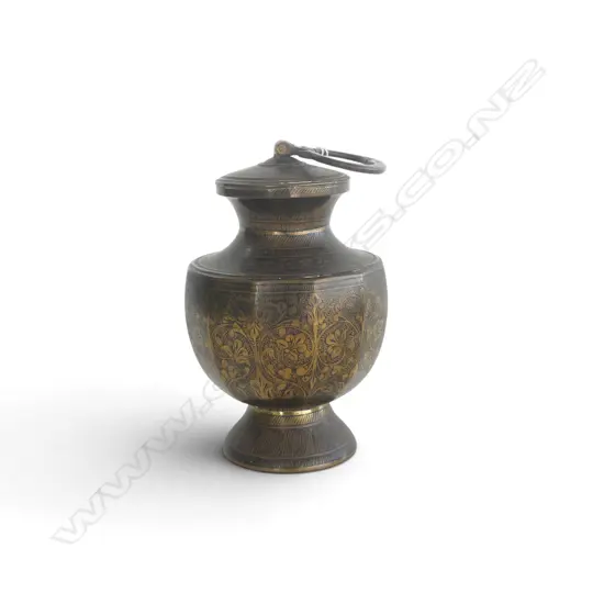 DAMASCENE BRASS VASE & COVER H.170mm