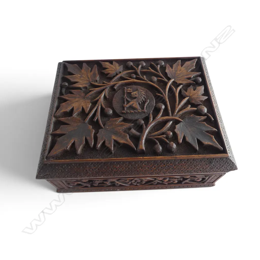 ANTIQUE CARVED WOODEN BOX W.270mm Image 1++