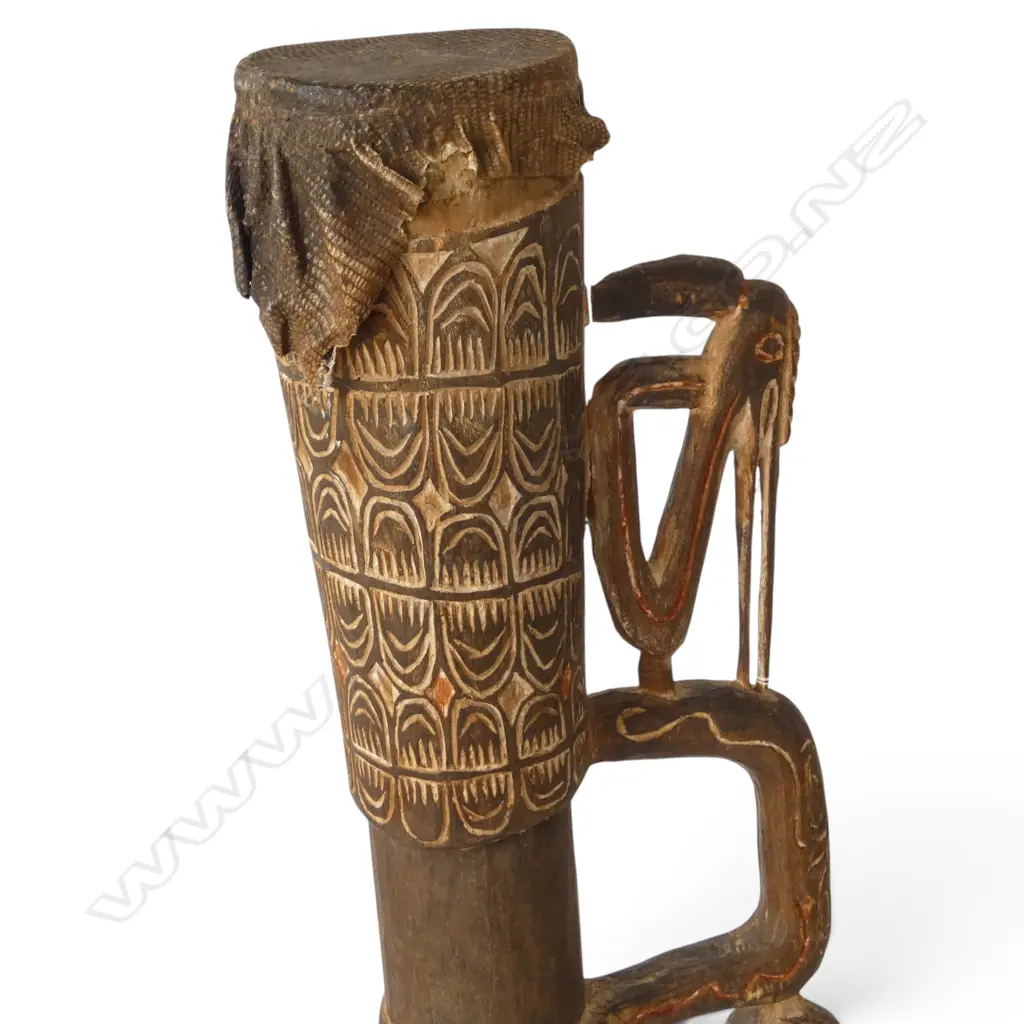 CARVED KUNDU DRUM, PAPUA NEW GUINEA H.710mm Image 1++